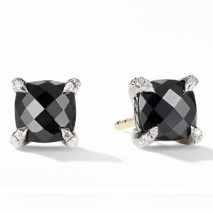 David Yurman Black Onyx, Diamonds & Sterling Silver Stud Post Earrings Authentic